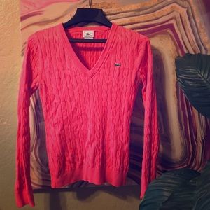 Lacoste pink ribbed v-neck sweater 100% cotton